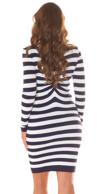 Knit Dress ruched with stripes Navy